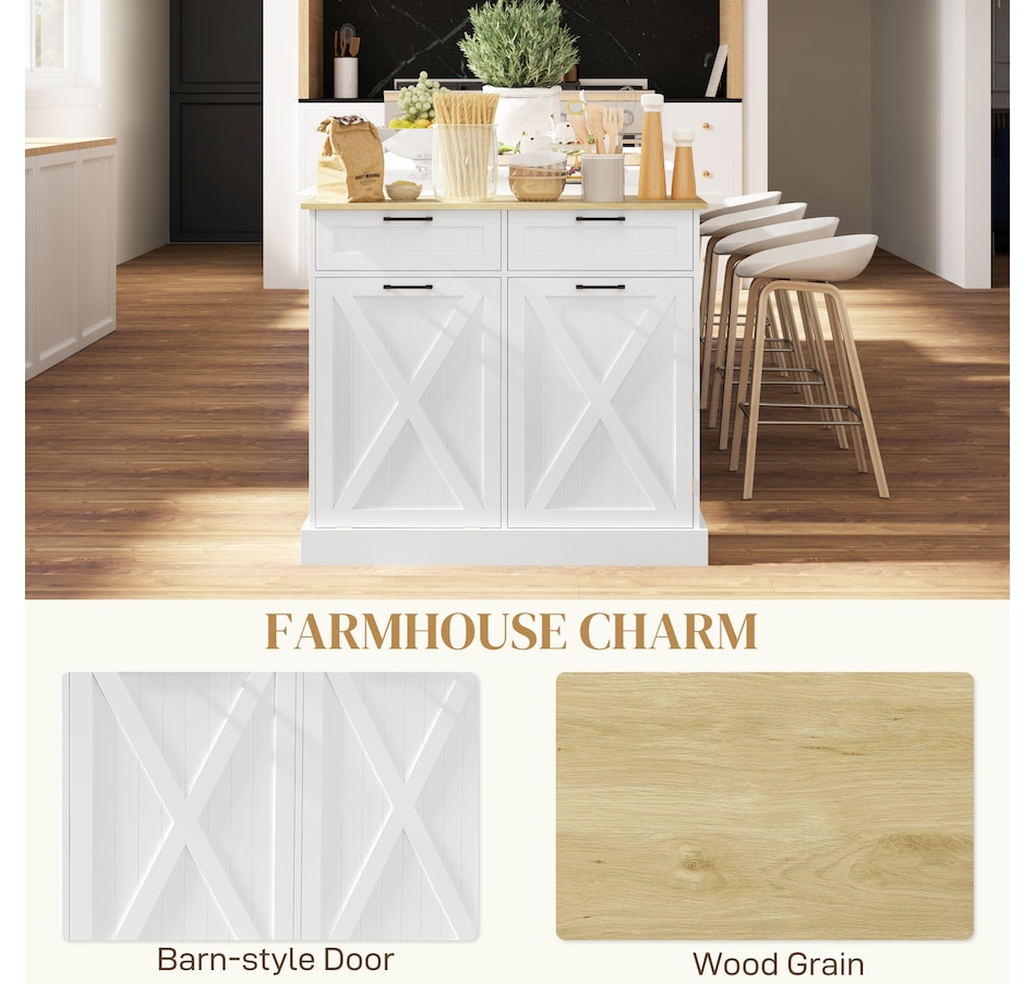 Image 997397_ALTMORE14.jpg, Product 997-397 / Price $219.99 - $224.99, HOMCOM Tilt Out Trash Cabinet, Kitchen Island with 2 Drawers from HOMCOM on TSC.ca's Home & Garden department