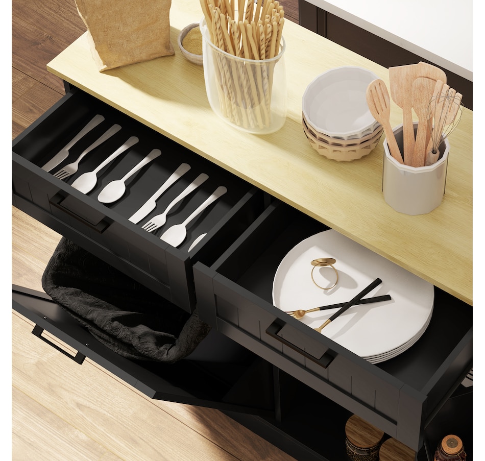 Image 997397_ALTMORE8.jpg, Product 997-397 / Price $219.99 - $224.99, HOMCOM Tilt Out Trash Cabinet, Kitchen Island with 2 Drawers from HOMCOM on TSC.ca's Home & Garden department