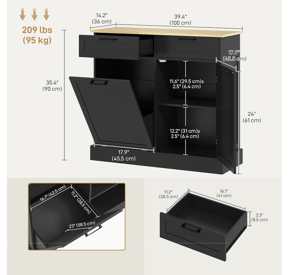 Image 997420_ALTMORE10.jpg, Product 997-420 / Price $189.99 - $214.99, HOMCOM Tilt Out Trash Cabinet, Kitchen Island with 2 Drawers from HOMCOM on TSC.ca's Home & Garden department