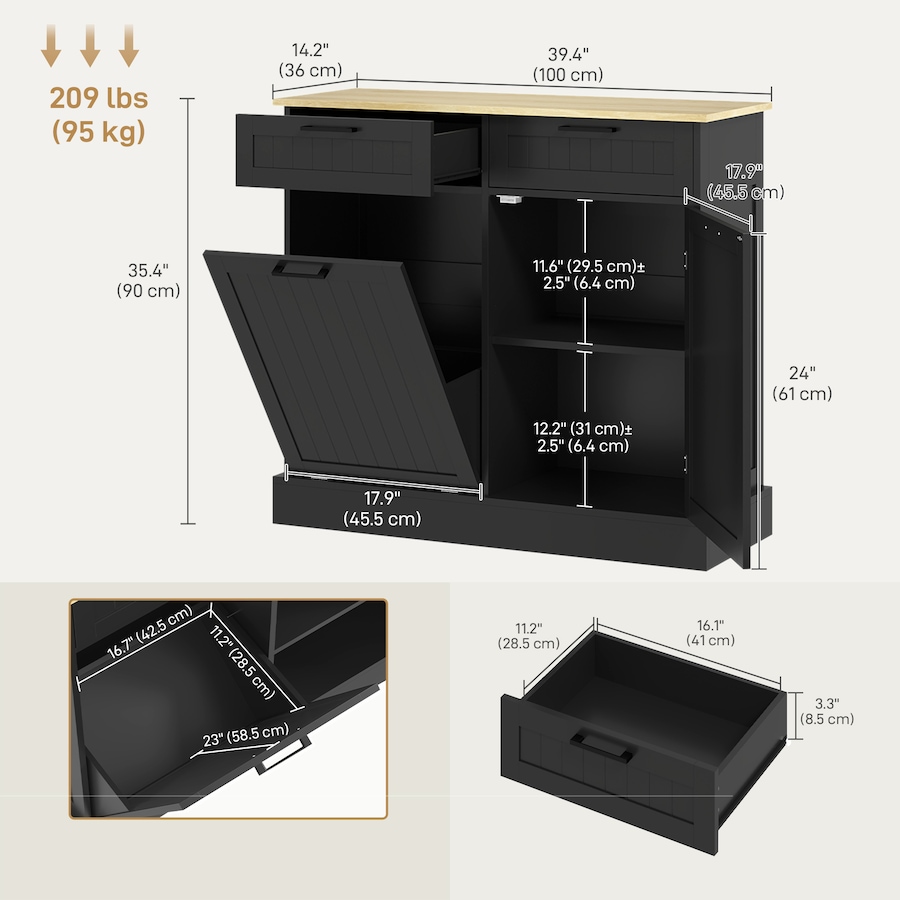 Image 997420_ALTMORE10.jpg, Product 997-420 / Price $214.99, HOMCOM 10 Gallons Tilt Out Trash Cabinet, Kitchen Island w/ Drawers from HOMCOM on TSC.ca's Home & Garden department