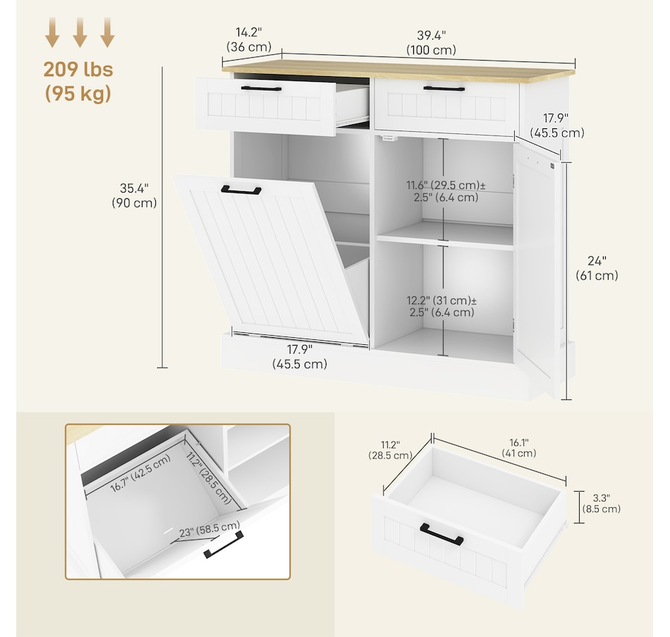 Image 997420_ALTMORE2.jpg, Product 997-420 / Price $189.99 - $214.99, HOMCOM Tilt Out Trash Cabinet, Kitchen Island with 2 Drawers from HOMCOM on TSC.ca's Home & Garden department