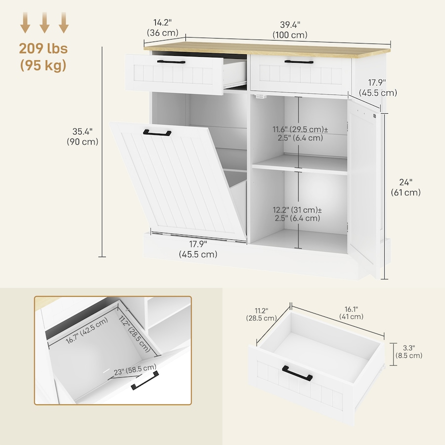 Image 997420_ALTMORE2.jpg, Product 997-420 / Price $214.99, HOMCOM 10 Gallons Tilt Out Trash Cabinet, Kitchen Island w/ Drawers from HOMCOM on TSC.ca's Home & Garden department