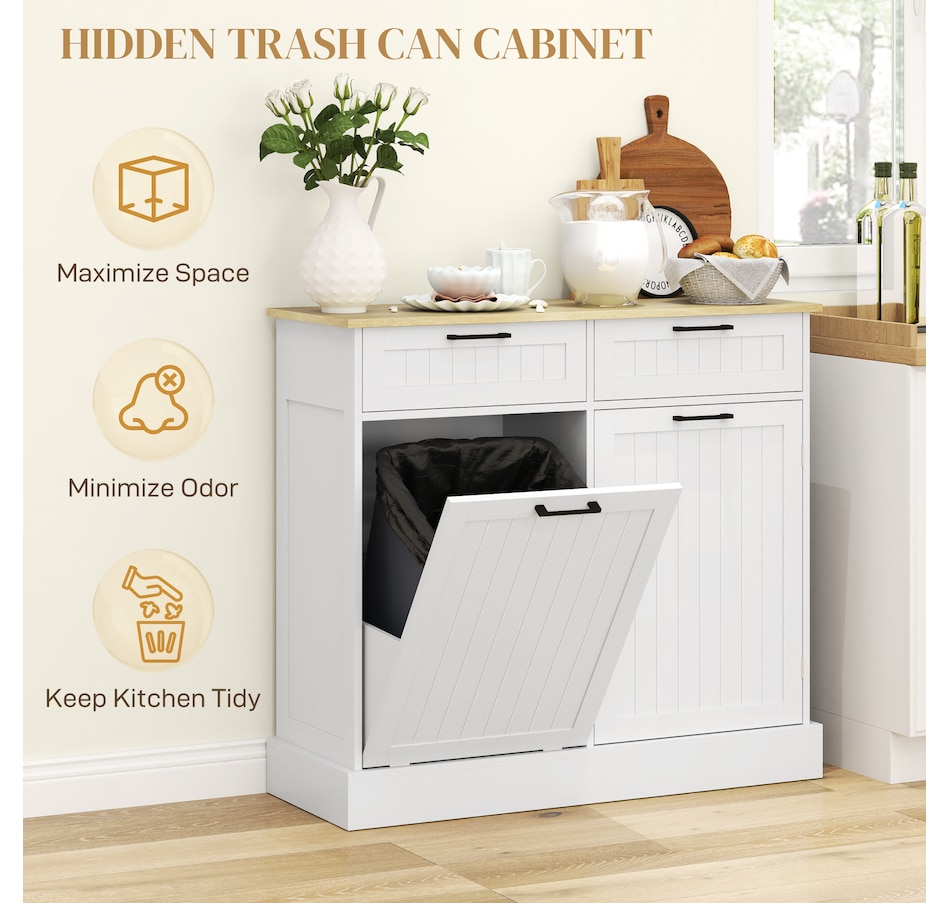 Image 997420_ALTMORE3.jpg, Product 997-420 / Price $189.99 - $214.99, HOMCOM Tilt Out Trash Cabinet, Kitchen Island with 2 Drawers from HOMCOM on TSC.ca's Home & Garden department