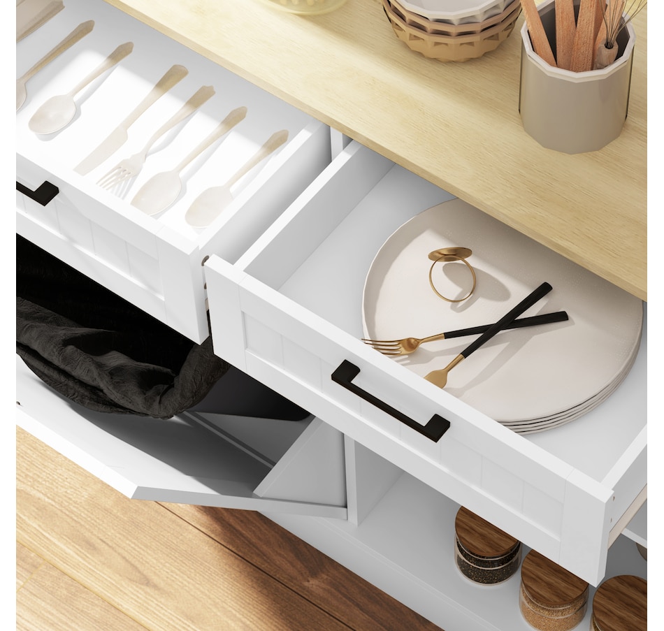 Image 997420_ALTMORE8.jpg, Product 997-420 / Price $189.99 - $214.99, HOMCOM Tilt Out Trash Cabinet, Kitchen Island with 2 Drawers from HOMCOM on TSC.ca's Home & Garden department