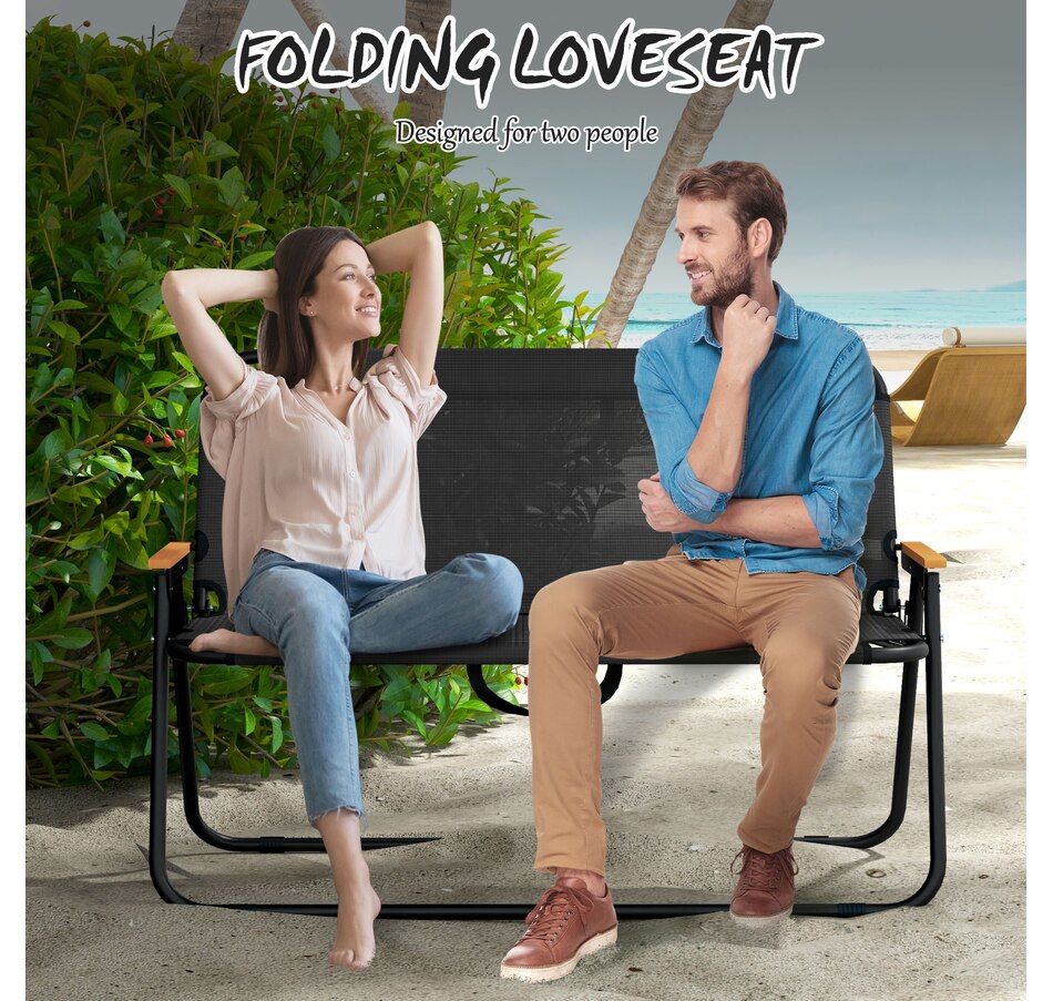 Image 997436_ALTMORE6.jpg, Product 997-436 / Price $89.99, Outsunny Folding Patio Bench for 2 People with Armrest, Mesh Fabric Seat from Outsunny on TSC.ca's Home & Garden department