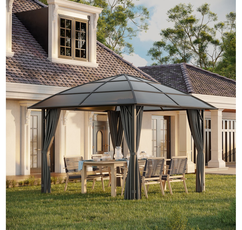 Image 997438_ALTMORE9.jpg, Product 997-438 / Price $649.99, Outsunny 10' x 10' Hardtop Gazebo with UV60+ Polycarbonate Roof & Curtains from Outsunny on TSC.ca's Home & Garden department