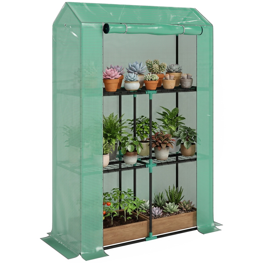 Image 997442.jpg, Product 997-442 / Price $55.99, Outsunny Mini Greenhouse with 3 Tier Shelves, Roll-Up Door, Green from Outsunny on TSC.ca's Home & Garden department
