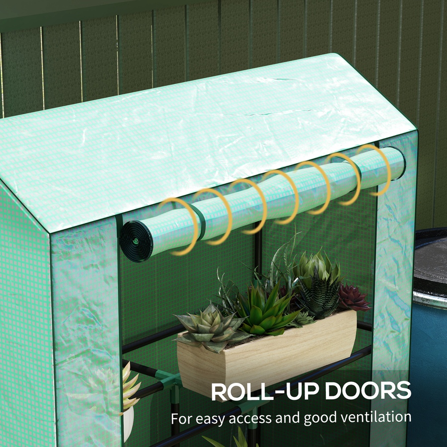 Image 997442_ALTMORE5.jpg, Product 997-442 / Price $55.99, Outsunny Mini Greenhouse with 3 Tier Shelves, Roll-Up Door, Green from Outsunny on TSC.ca's Home & Garden department
