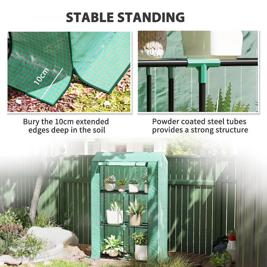 Image 997442_ALTMORE6.jpg, Product 997-442 / Price $55.99, Outsunny Mini Greenhouse with 3 Tier Shelves, Roll-Up Door, Green from Outsunny on TSC.ca's Home & Garden department