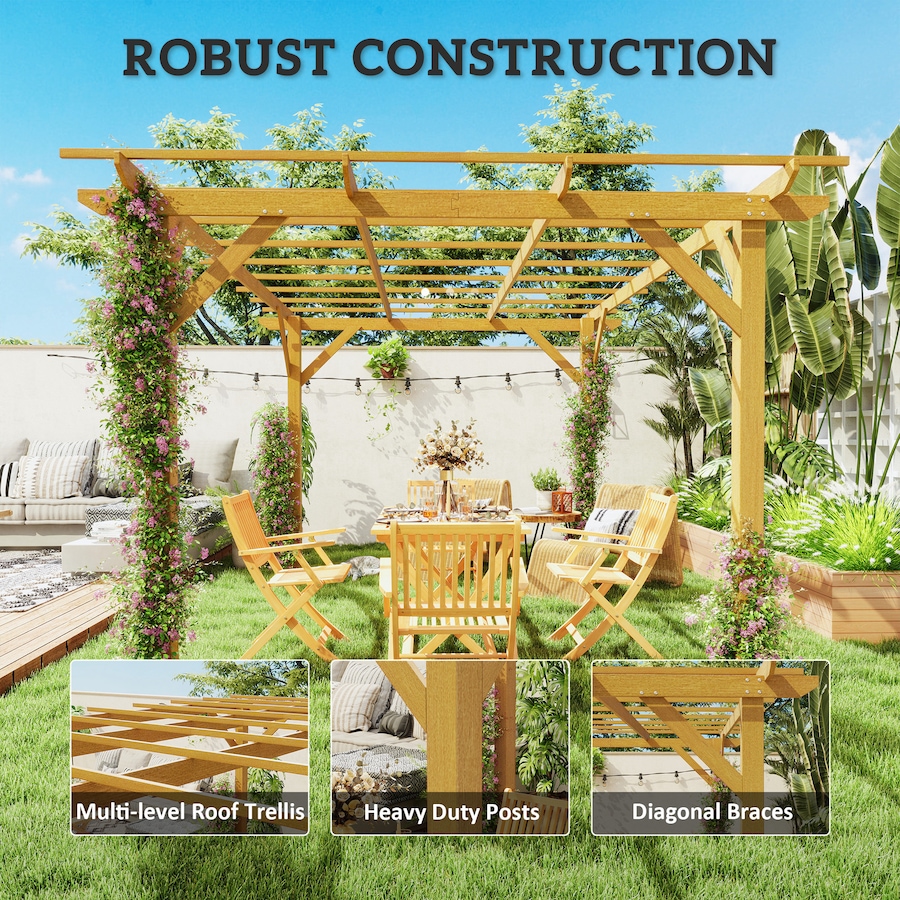 Image 997444_ALTMORE5.jpg, Product 997-444 / Price $369.99, Outsunny 10' x 13' Pergola, Fir Wood Gazebo Grape Trellis, Nature Wood from Outsunny on TSC.ca's Home & Garden department