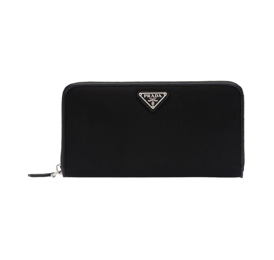 Prada Tessuto Nylon Nero Black Zip Around Wallet Silver Triangle