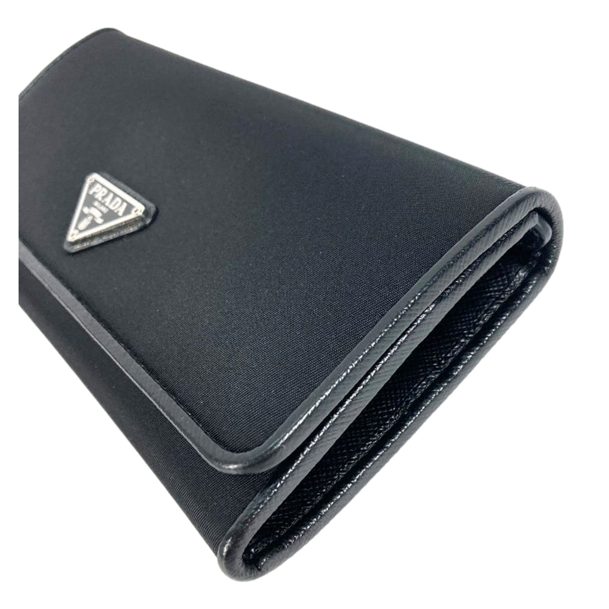 Prada Tessuto Nero Black Nylon Continental Flap Wallet Silver