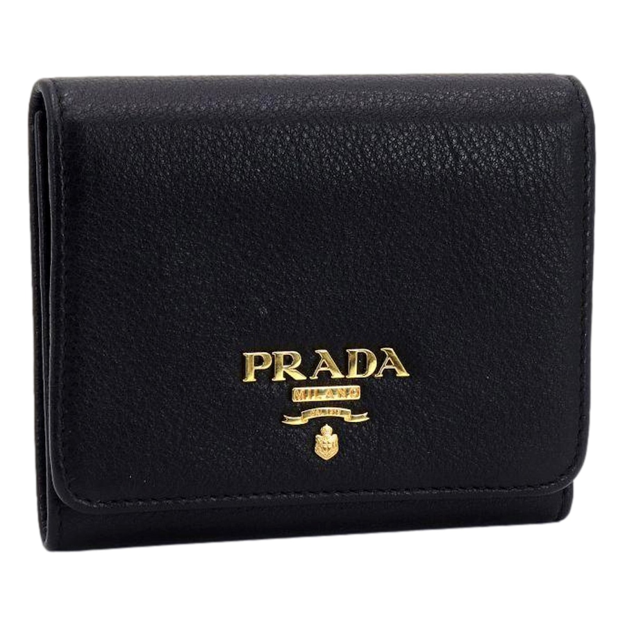 Image 997457_ST01.jpg, Product 997-457 / Price $1,423.00, Prada Vitello Grain Black Trifold Compact Wallet Leather Logo Plaque from Prada on TSC.ca's Fashion department