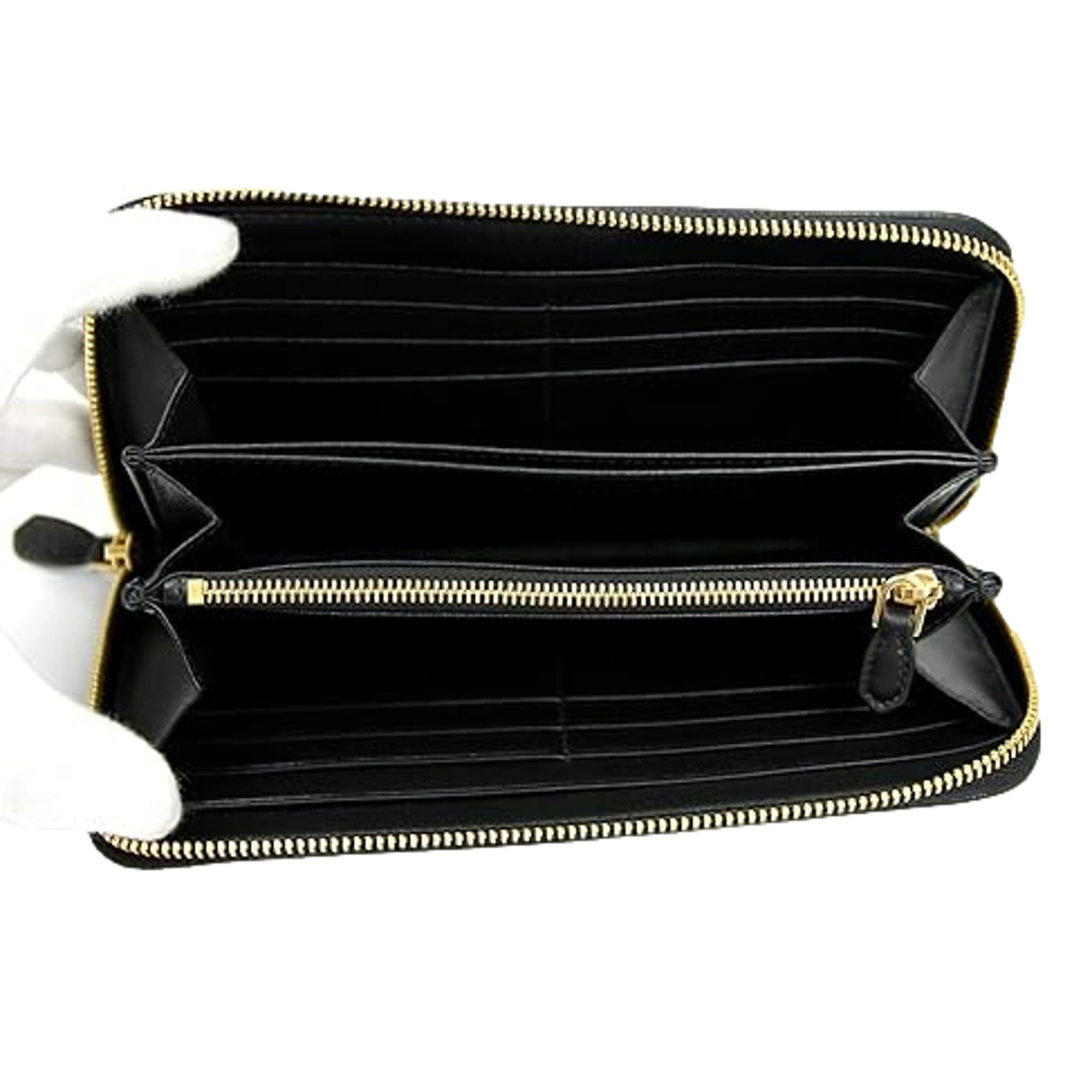 Prada Vitello Move Nero Black Leather Zip Around Long Wallet Gold