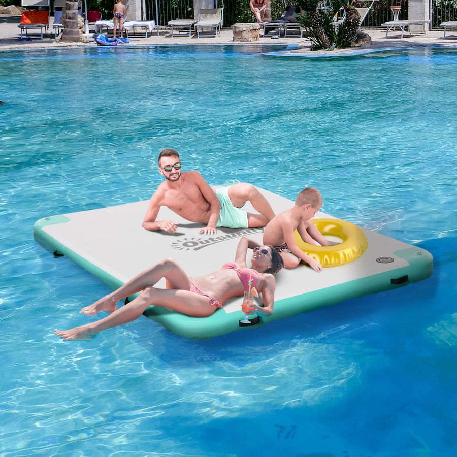 Image 997628_ALTMORE9.jpg, Product 997-628 / Price $219.99, Outsunny 8' x 6' Water Inflatable Floating Dock with Air Pump, Blue&Green from Outsunny on TSC.ca's Health & Fitness department