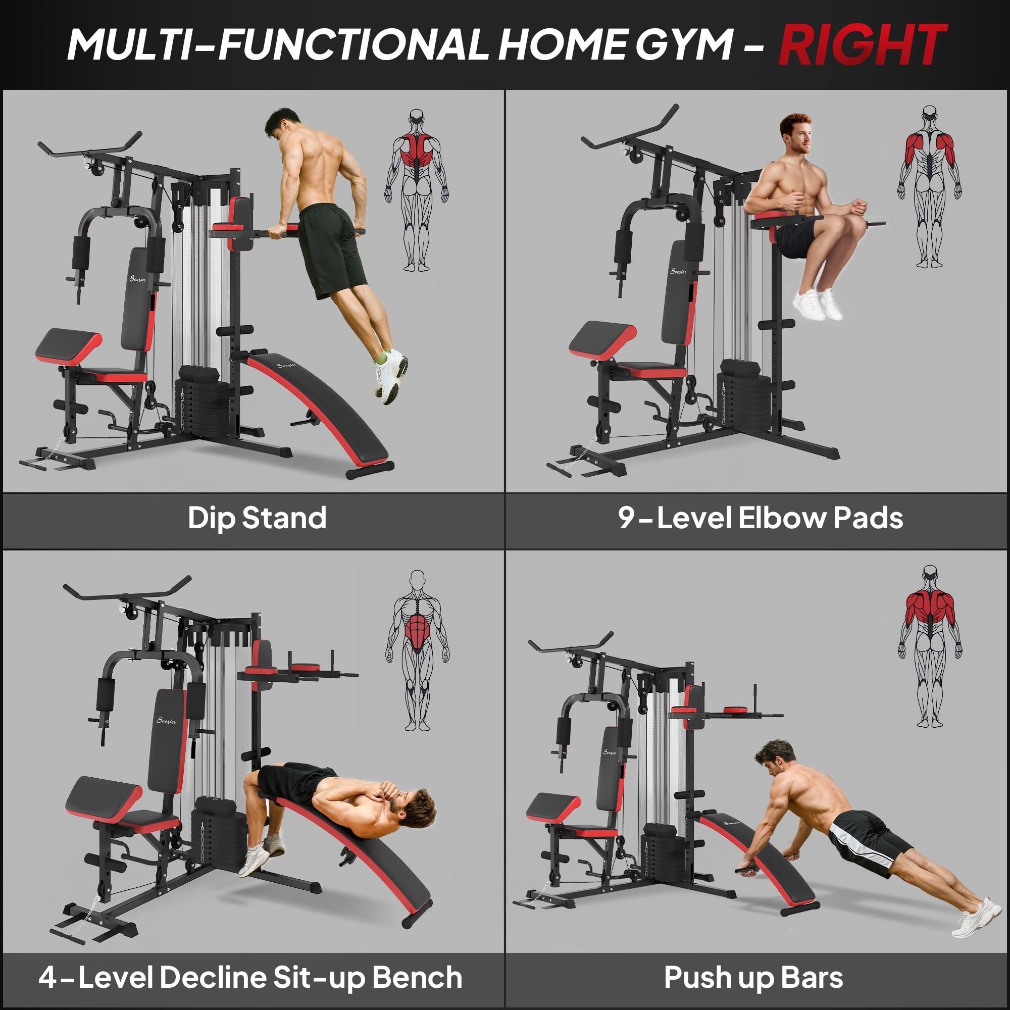 Soozier Multi Home Gym Equipment, Workout Station with 99lbs