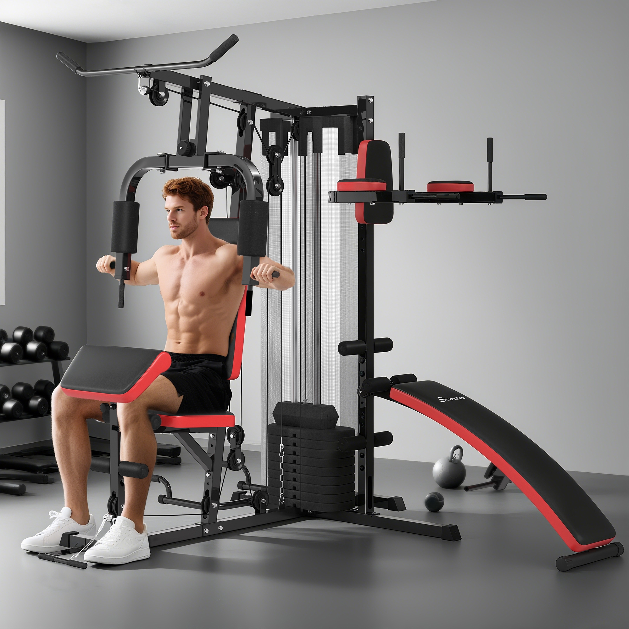 Soozier Multi Home Gym Equipment, Workout Station with 99lbs