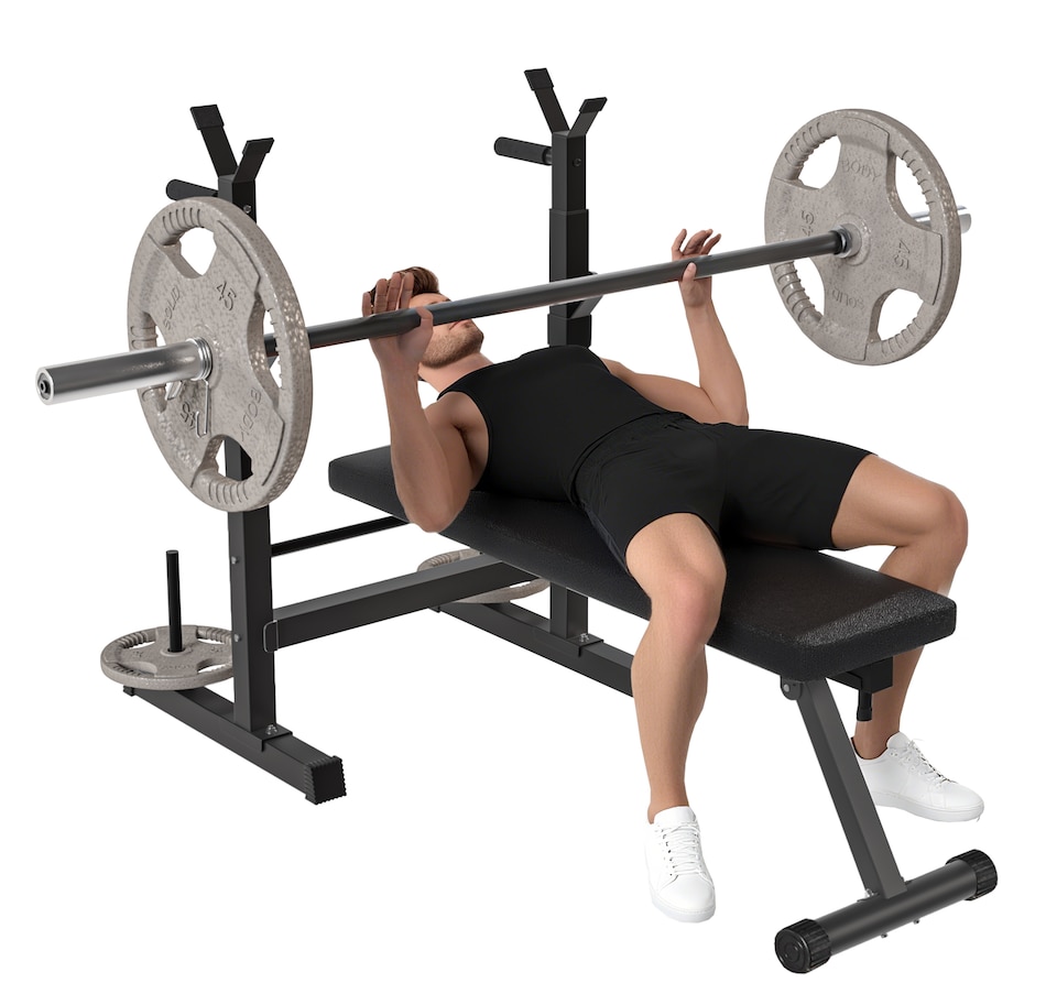 Image 997663.jpg, Product 997-663 / Price $134.99, Soozier Adjustable Weight Bench Foldable Bench Press w/ Barbell Rack Black from Soozier on TSC.ca's Health & Fitness department