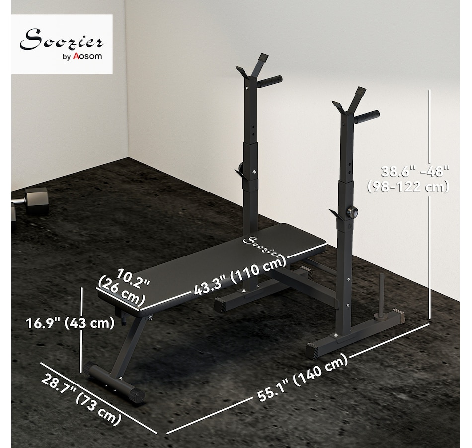 Image 997663_ALTMORE13.jpg, Product 997-663 / Price $134.99, Soozier Adjustable Weight Bench Foldable Bench Press w/ Barbell Rack Black from Soozier on TSC.ca's Health & Fitness department