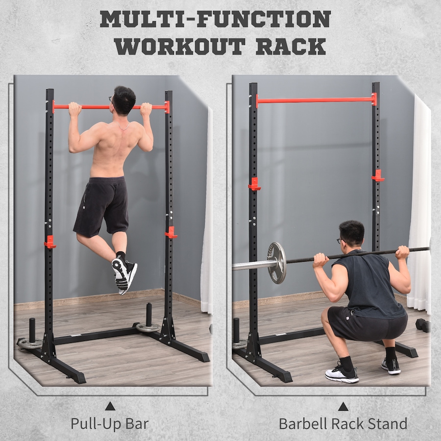 Image 997683_ALTMORE3.jpg, Product 997-683 / Price $125.99, Soozier Adjustable Barbell Power Rack Squat Stand Strength Training Fitness Pull Up Weight Cage Home Gym Black from Soozier on TSC.ca's Health & Fitness department