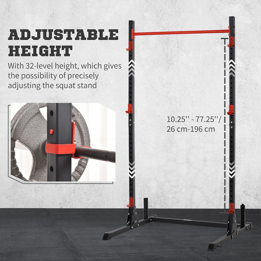 Image 997683_ALTMORE4.jpg, Product 997-683 / Price $125.99, Soozier Adjustable Barbell Power Rack Squat Stand Strength Training Fitness Pull Up Weight Cage Home Gym Black from Soozier on TSC.ca's Health & Fitness department