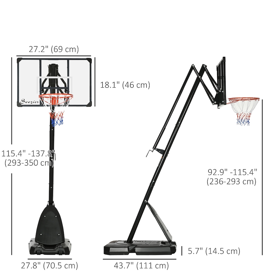 Image 997705_ALTMORE2.jpg, Product 997-705 / Price $269.99, Soozier Portable Basketball Hoop w/ Wheels, Weighted Base, 115.4"-137.8" from Soozier on TSC.ca's Health & Fitness department