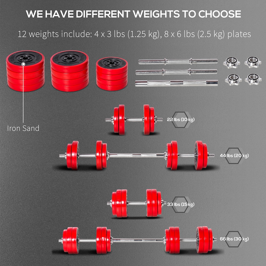 Image 997721_ALTMORE9.jpg, Product 997-721 / Price $119.99, Soozier 66lbs 2-In-1 Dumbbell & Barbell Adjustable Set Strength Muscle Exercise Fitness Plate Bar Clamp Rod Home Gym Sports Area from Soozier on TSC.ca's Health & Fitness department