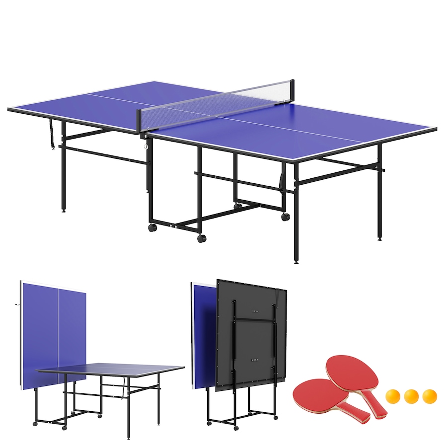 Image 997727.jpg, Product 997-727 / Price $329.99, Soozier Full Size Ping Pong Table, Folding Table Tennis Table Set, Blue from Soozier on TSC.ca's Health & Fitness department
