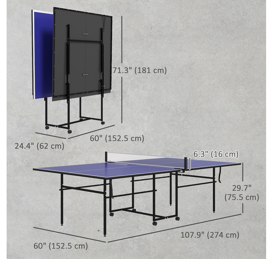 Image 997727_ALTMORE10.jpg, Product 997-727 / Price $349.99, Soozier Full Size Ping Pong Table, Folding Table Tennis Table Set, Blue from Soozier on TSC.ca's Health & Fitness department