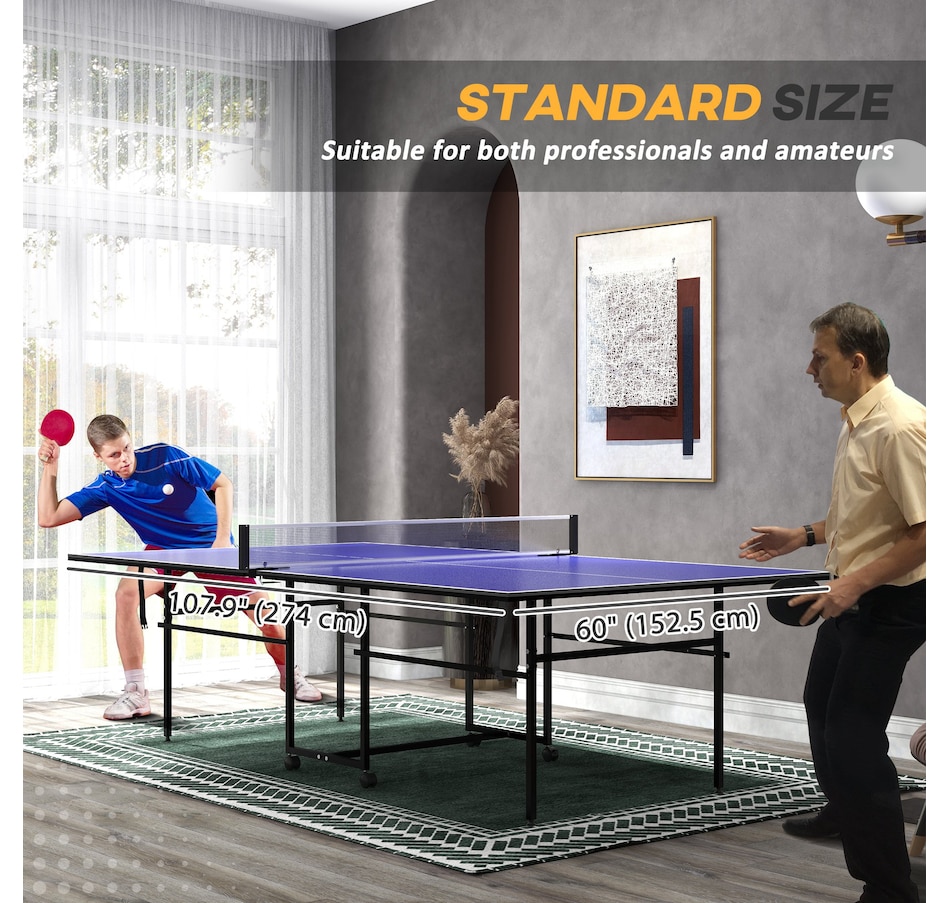 Image 997727_ALTMORE11.jpg, Product 997-727 / Price $349.99, Soozier Full Size Ping Pong Table, Folding Table Tennis Table Set, Blue from Soozier on TSC.ca's Health & Fitness department
