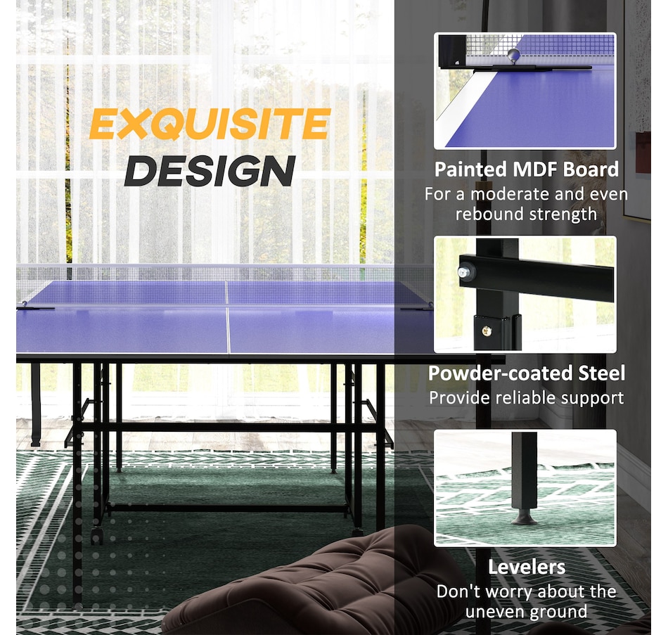 Image 997727_ALTMORE14.jpg, Product 997-727 / Price $349.99, Soozier Full Size Ping Pong Table, Folding Table Tennis Table Set, Blue from Soozier on TSC.ca's Health & Fitness department
