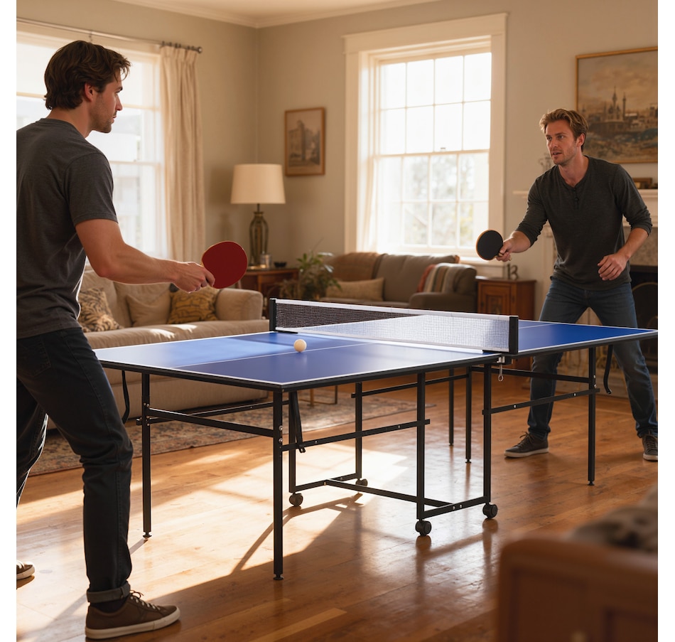 Image 997727_ALTMORE16.jpg, Product 997-727 / Price $359.99, Soozier Full Size Ping Pong Table, Folding Table Tennis Table Set, Blue from Soozier on TSC.ca's Health & Fitness department