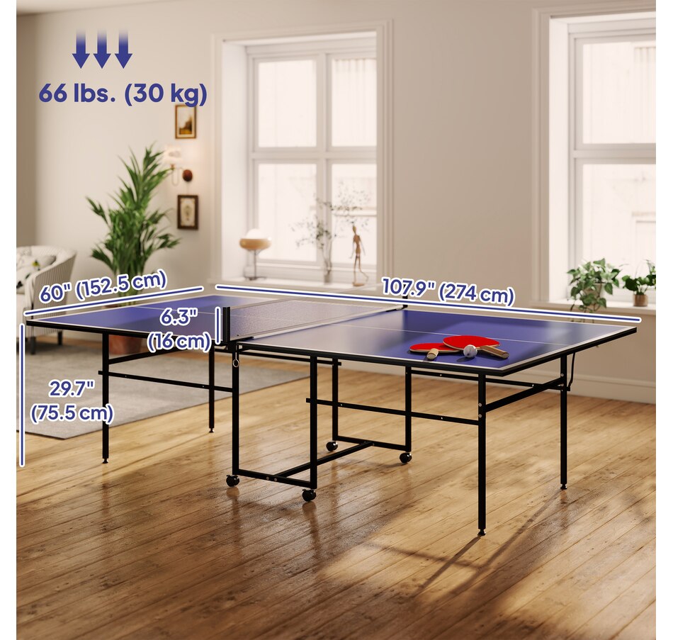 Image 997727_ALTMORE17.jpg, Product 997-727 / Price $359.99, Soozier Full Size Ping Pong Table, Folding Table Tennis Table Set, Blue from Soozier on TSC.ca's Health & Fitness department