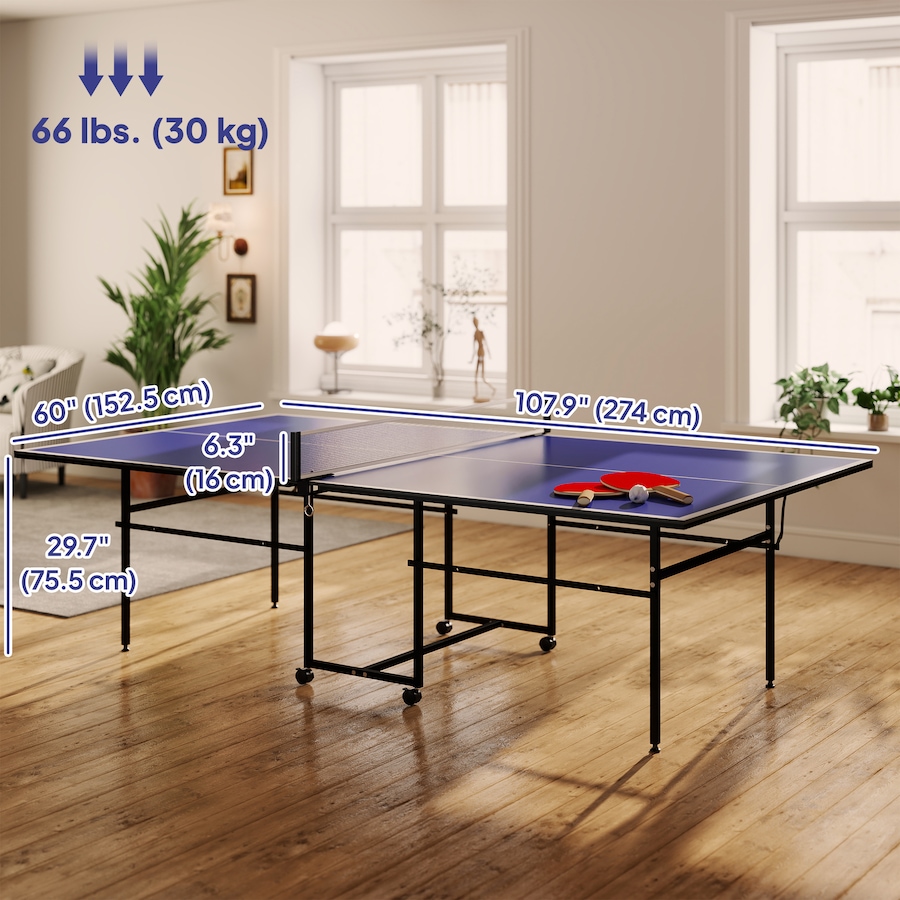 Image 997727_ALTMORE17.jpg, Product 997-727 / Price $329.99, Soozier Full Size Ping Pong Table, Folding Table Tennis Table Set, Blue from Soozier on TSC.ca's Health & Fitness department
