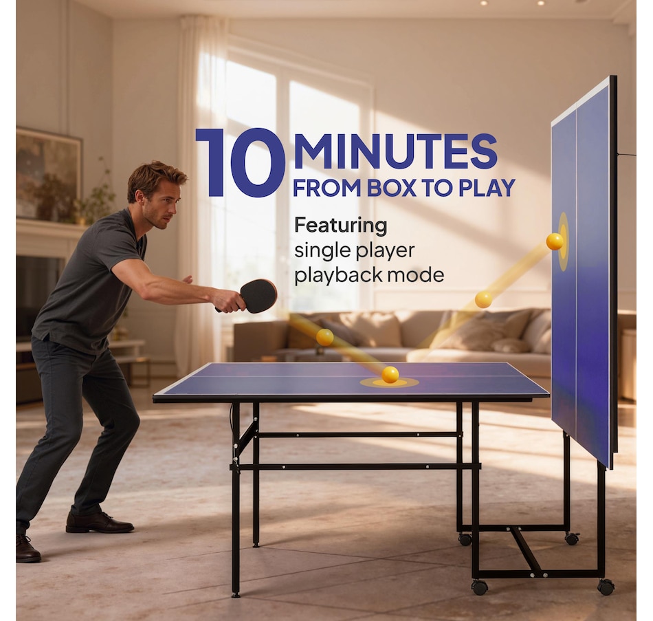 Image 997727_ALTMORE18.jpg, Product 997-727 / Price $359.99, Soozier Full Size Ping Pong Table, Folding Table Tennis Table Set, Blue from Soozier on TSC.ca's Health & Fitness department
