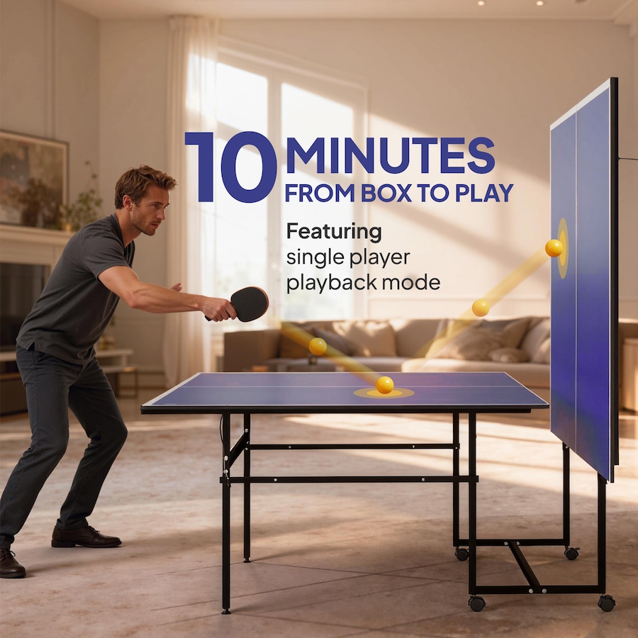 Image 997727_ALTMORE18.jpg, Product 997-727 / Price $329.99, Soozier Full Size Ping Pong Table, Folding Table Tennis Table Set, Blue from Soozier on TSC.ca's Health & Fitness department
