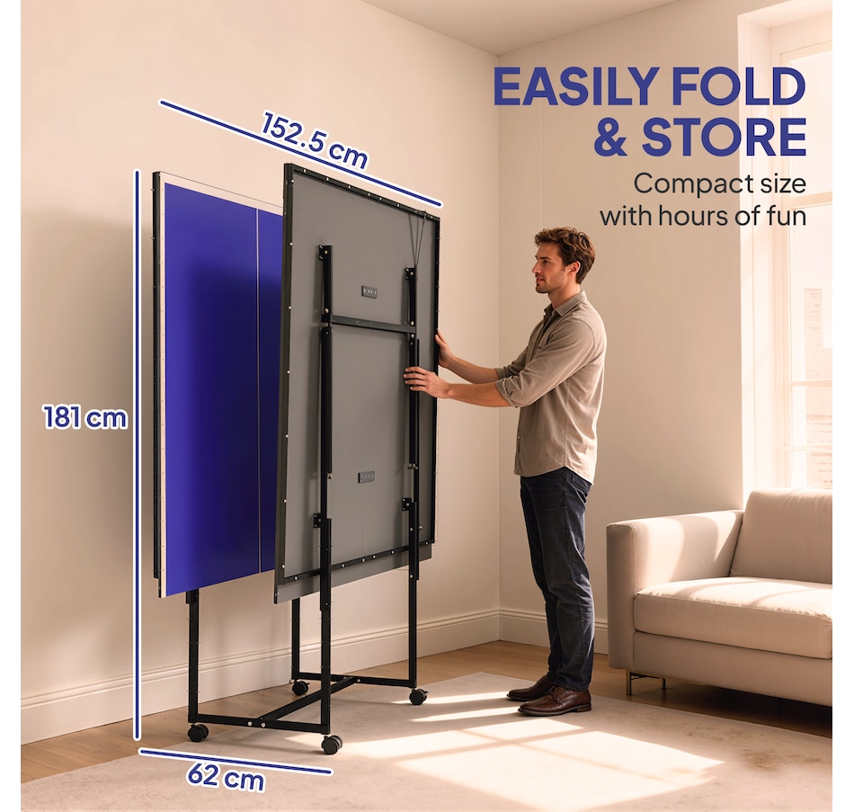 Image 997727_ALTMORE19.jpg, Product 997-727 / Price $359.99, Soozier Full Size Ping Pong Table, Folding Table Tennis Table Set, Blue from Soozier on TSC.ca's Health & Fitness department