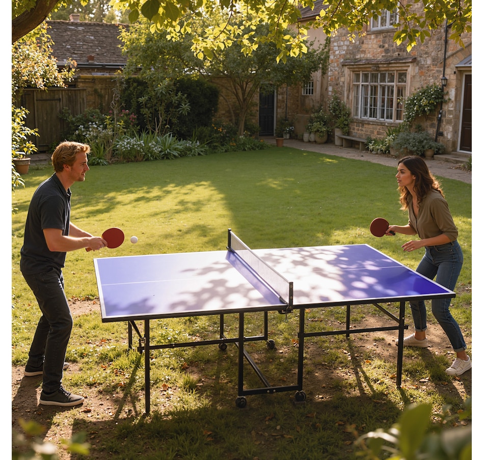 Image 997727_ALTMORE23.jpg, Product 997-727 / Price $359.99, Soozier Full Size Ping Pong Table, Folding Table Tennis Table Set, Blue from Soozier on TSC.ca's Health & Fitness department