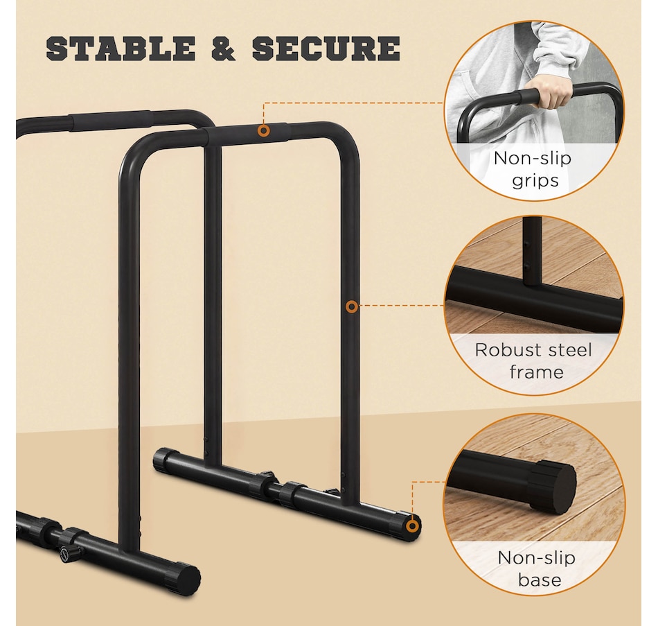 Image 997739_ALTMORE14.jpg, Product 997-739 / Price $82.99, Push Up Bars Dip Station with Adjustable Height and Width for Home Gym from Soozier on TSC.ca's Health & Fitness department