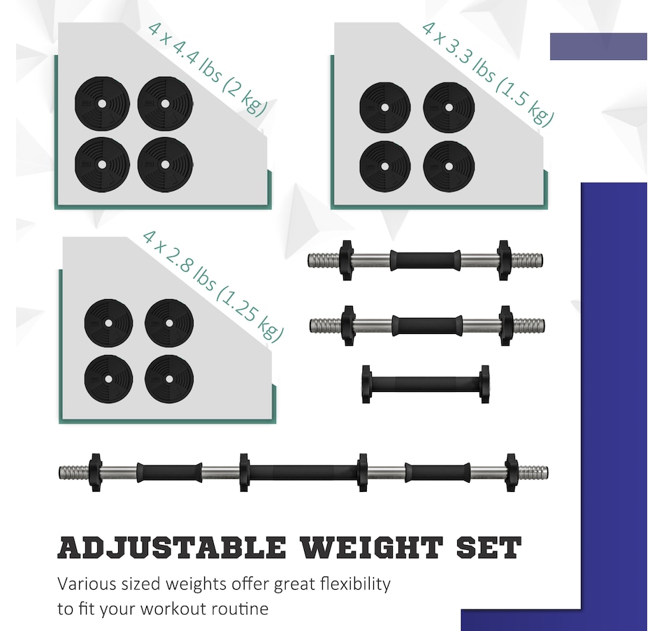 Image 997744_ALTMORE4.jpg, Product 997-744 / Price $69.99, Soozier Adjustable Barbell & Dumbbells Set with Non-slip Handles, 44LBS from Soozier on TSC.ca's Health & Fitness department