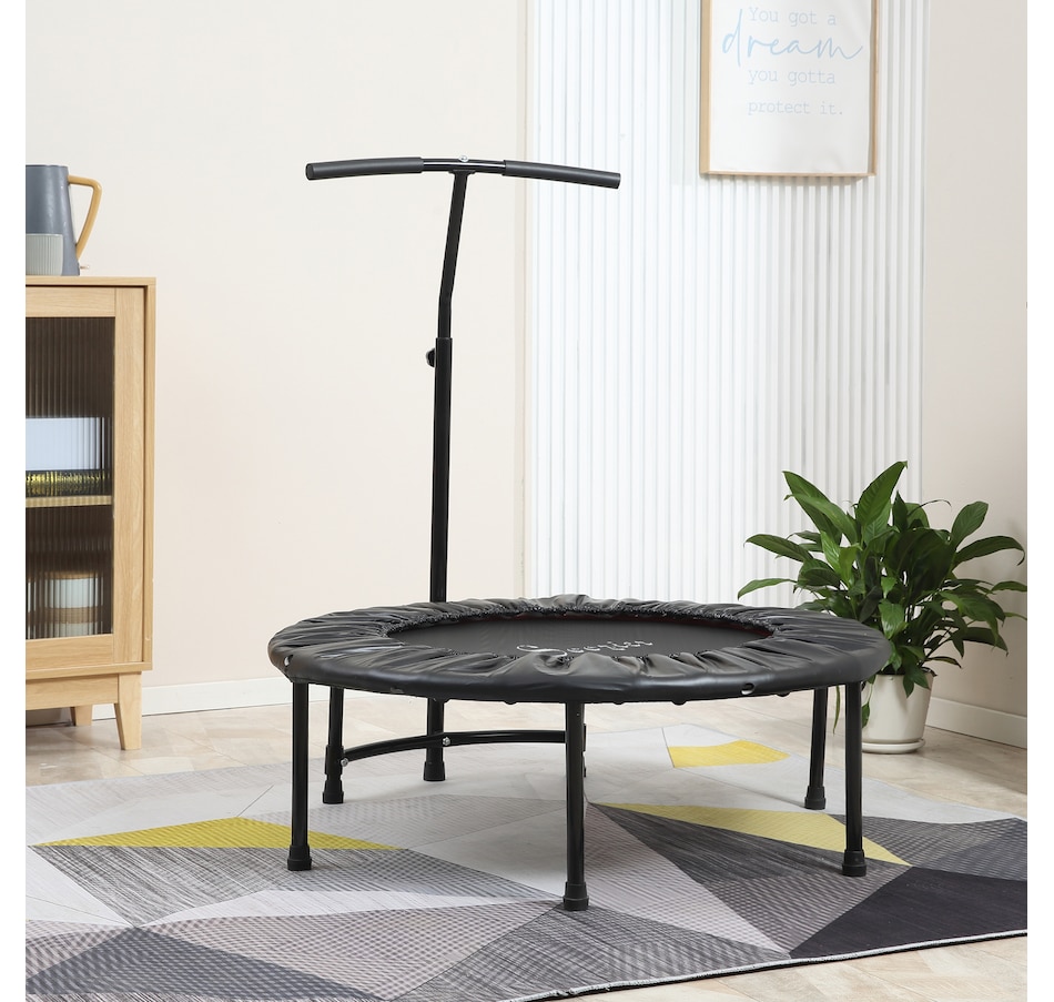 Image 997754_ALTMORE1.jpg, Product 997-754 / Price $66.99, Soozier 39" Mini Exercise Trampoline Indoor Fitness Rebounder w/ Adjustable T-Bar Black from Soozier on TSC.ca's Health & Fitness department