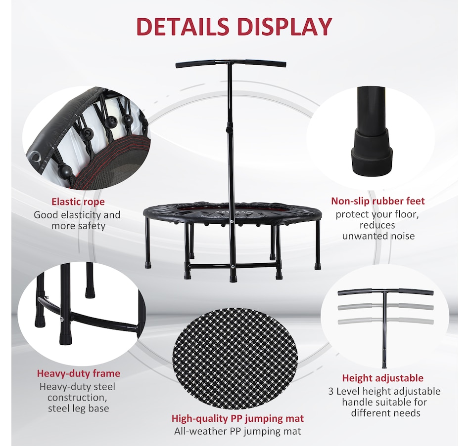 Image 997754_ALTMORE5.jpg, Product 997-754 / Price $66.99, Soozier 39" Mini Exercise Trampoline Indoor Fitness Rebounder w/ Adjustable T-Bar Black from Soozier on TSC.ca's Health & Fitness department