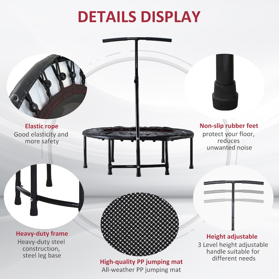 Image 997754_ALTMORE5.jpg, Product 997-754 / Price $79.99, Soozier 39" Mini Exercise Trampoline Indoor Fitness Rebounder w/ Adjustable T-Bar Black from Soozier on TSC.ca's Health & Fitness department
