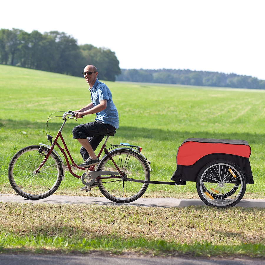 Image 997775_ALTMORE1.jpg, Product 997-775 / Price $145.99, Aosom Bike Cargo Trailer Bicycle Luggage Carrier Cart with Cover Black Red from Aosom on TSC.ca's Home & Garden department