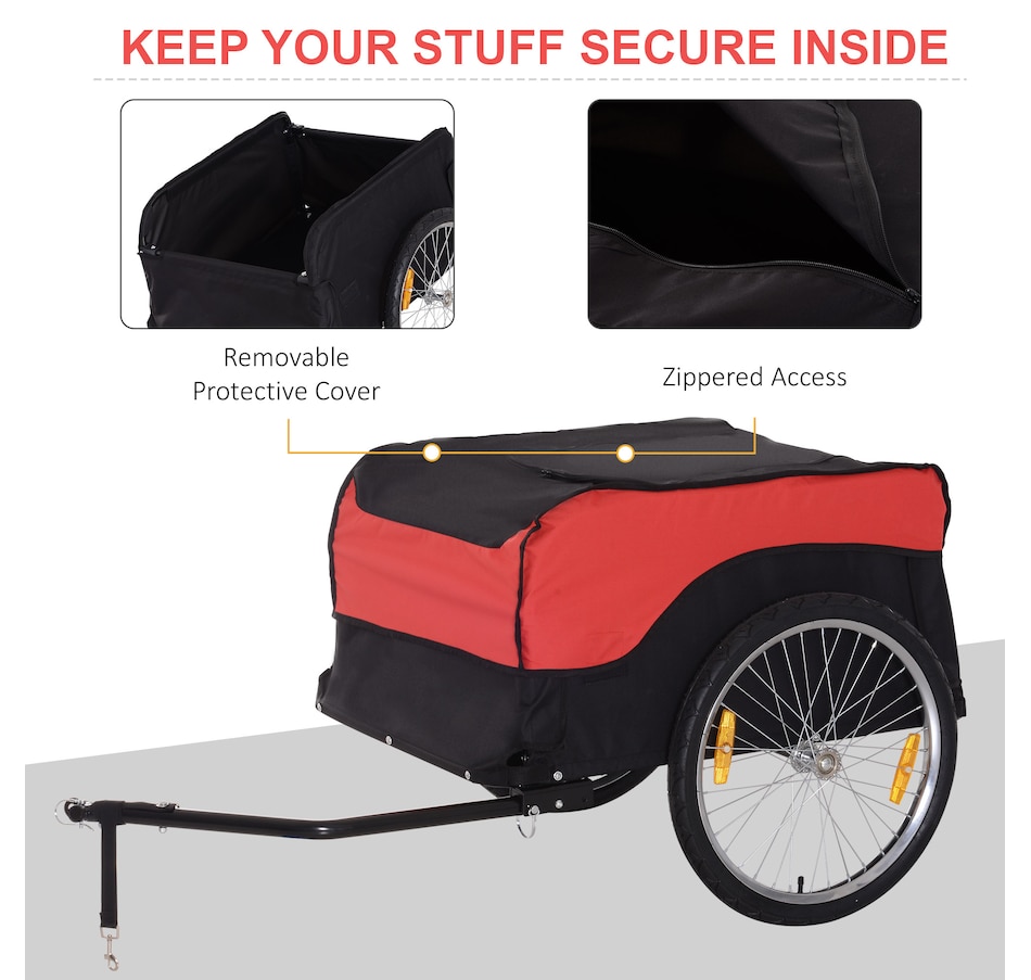Image 997775_ALTMORE5.jpg, Product 997-775 / Price $151.99, Aosom Bike Cargo Trailer Bicycle Luggage Carrier Cart with Cover Black Red from Aosom on TSC.ca's Home & Garden department