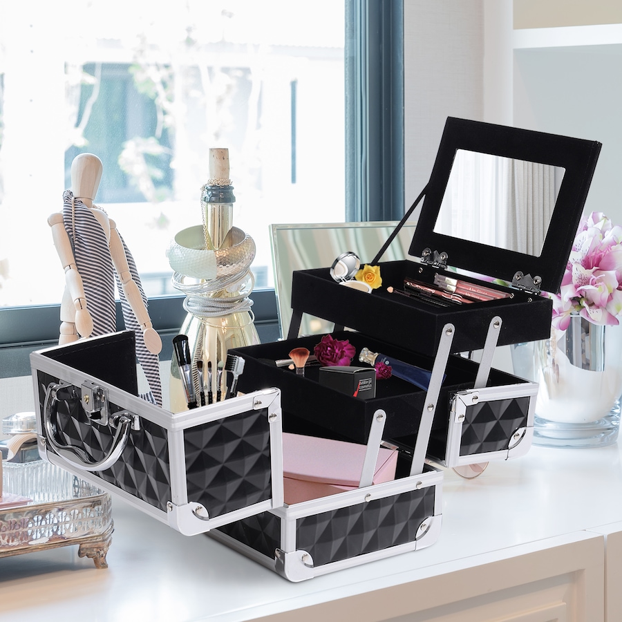 Image 998524_ALTMORE15.jpg, Product 998-524 / Price $39.76 - $42.99, Pro Aluminum Makeup Train Case Jewelry Storage Organizer Box W/ Mirror from HOMCOM on TSC.ca's Beauty department
