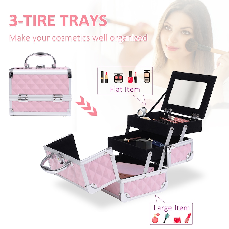 Image 998524_ALTMORE5.jpg, Product 998-524 / Price $39.76 - $42.99, Pro Aluminum Makeup Train Case Jewelry Storage Organizer Box W/ Mirror from HOMCOM on TSC.ca's Beauty department
