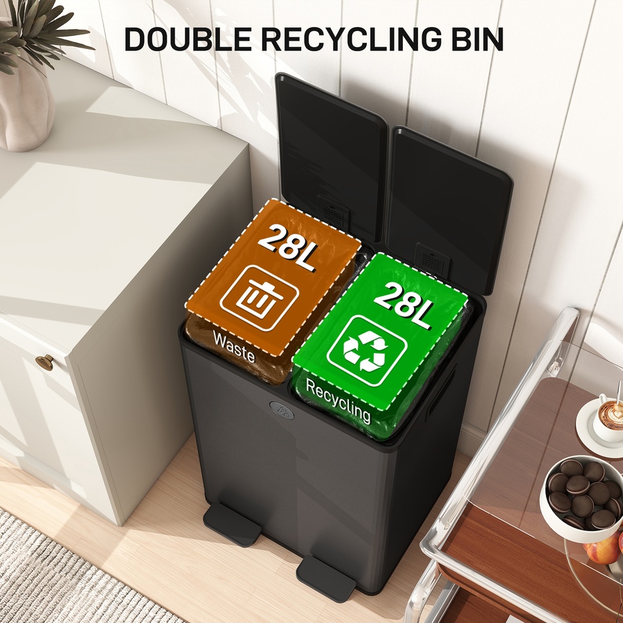 Image 998525_ALTMORE34.jpg, Product 998-525 / Price $133.89 - $159.99, HOMCOM Dual Trash Can, Garbage Can with Soft Close Lid from HOMCOM on TSC.ca's Kitchen department