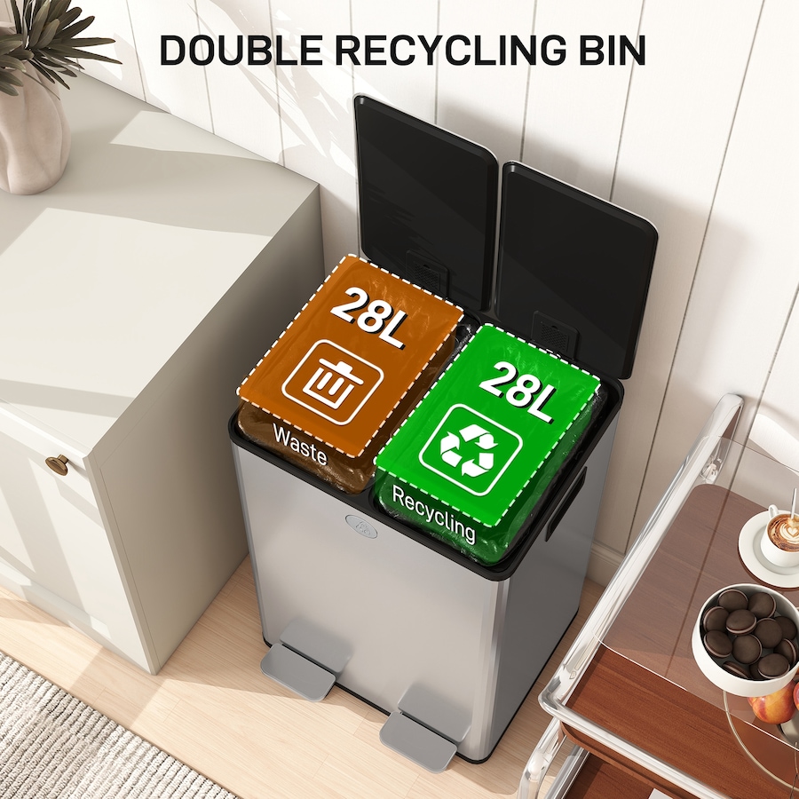 Image 998525_ALTMORE40.jpg, Product 998-525 / Price $133.89 - $159.99, HOMCOM Dual Trash Can, Garbage Can with Soft Close Lid from HOMCOM on TSC.ca's Kitchen department