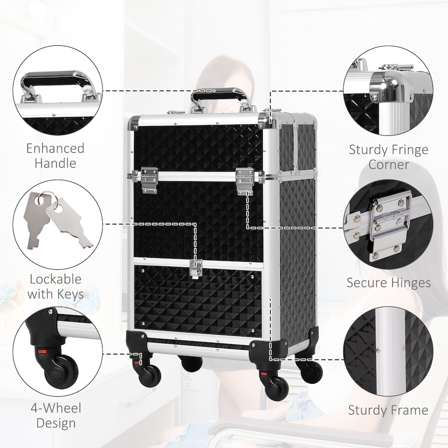Image 998526_ALTMORE11.jpg, Product 998-526 / Price $119.99, HOMCOM Upright Studded Make up Case Travel Trolley from HOMCOM on TSC.ca's Beauty department